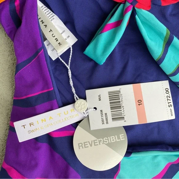 NWT Trina Turk Women's Wailea Reversible Multicolor Halter Swimsuit Size 10 - Picture 12 of 15